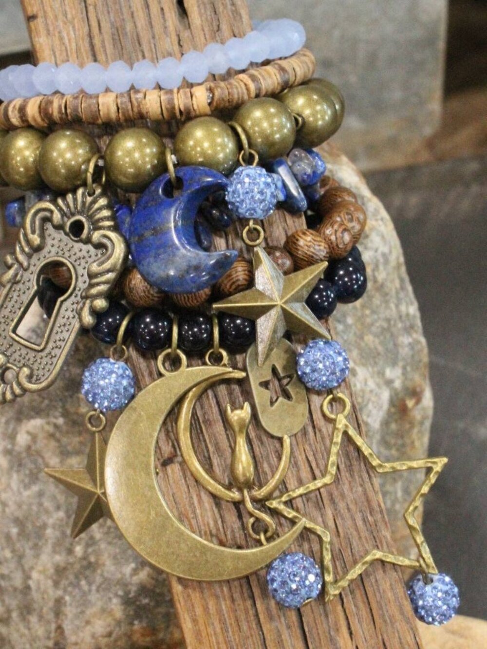 Midnight Blues Charmed Bronze Bracelet Set NWT